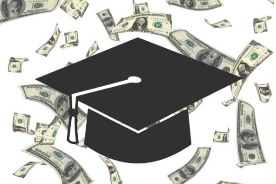 Graduation Cap surrounded by dollar bills