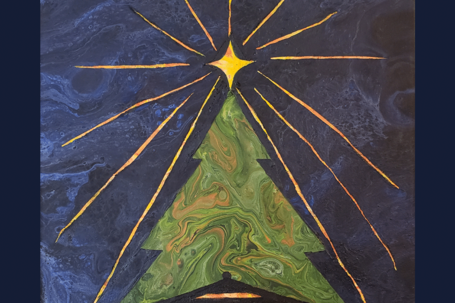 A Merry Messiah Christmas - Stylized Christmas tree, nativity & star